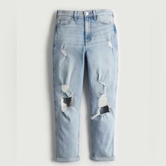 Hollister -Ultra High-Rise Ripped Mom Jeans-Light Destroy. Size:00 R (24W). NWT - Picture 14 of 15